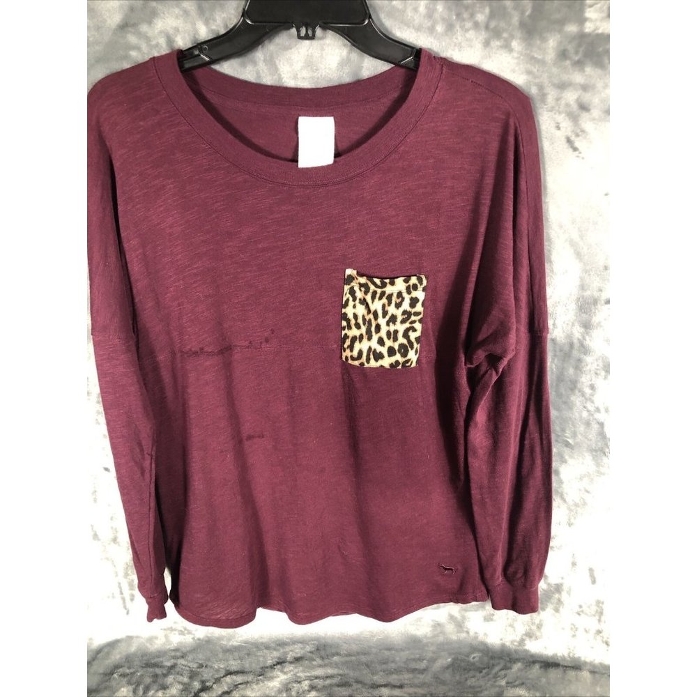 Pink Victoria Secret Shirt Women’s Long Sleeve Burgundy - Picture 4 of 8